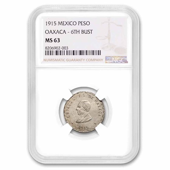1915 Revolutionary Mexico Silver Peso MS-63 NGC (Oaxaca) 1915 Revolutionary Mexico Silver Peso MS-63 NGC (Oaxaca)