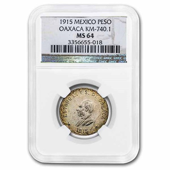 1915 Revolutionary Mexico Silver Peso MS-64 NGC (Oaxaca)