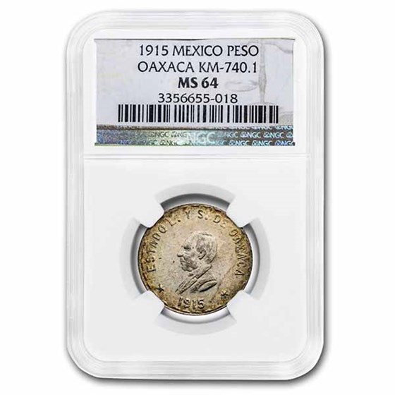 1915 Revolutionary Mexico Silver Peso MS-64 NGC (Oaxaca) 1915 Revolutionary Mexico Silver Peso MS-64 NGC (Oaxaca)