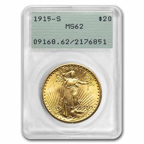 1915-S $20 Saint-Gaudens Gold Double Eagle MS-62 PCGS (Rattler) 1915-S $20 Saint-Gaudens Gold Double Eagle MS-62 PCGS (Rattler)
