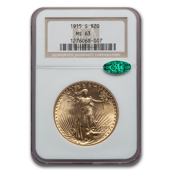 1915-S $20 Saint-Gaudens Gold Double Eagle MS-63 NGC CAC 1915-S $20 Saint-Gaudens Gold Double Eagle MS-63 NGC CAC