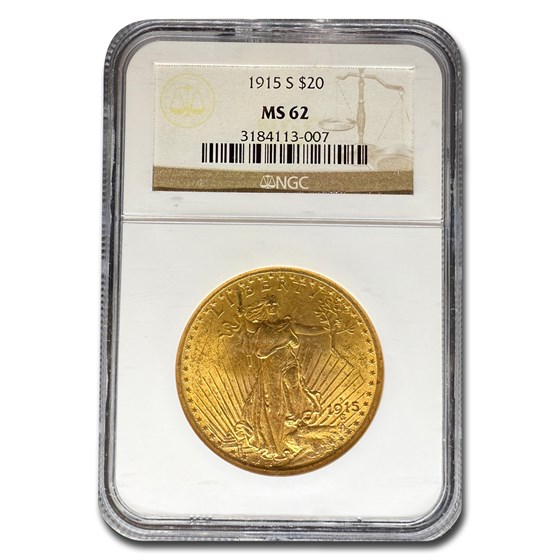 1915-S $20 St Gaudens Gold Double Eagle MS-62 NGC 1915-S $20 St Gaudens Gold Double Eagle MS-62 NGC
