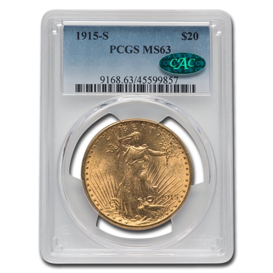 1915-S $20 St Gaudens Gold Double Eagle MS-63 PCGS CAC 1915-S $20 St Gaudens Gold Double Eagle MS-63 PCGS CAC