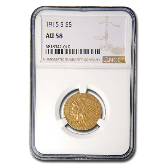 1915-S $5 Indian Gold Half Eagle AU-58 NGC
