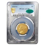 1915-S $5 Indian Gold Half Eagle AU-58 PCGS CAC