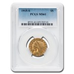 1915-S $5 Indian Gold Half Eagle MS-61 PCGS