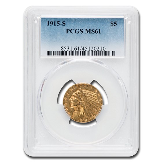 1915-S $5 Indian Gold Half Eagle MS-61 PCGS