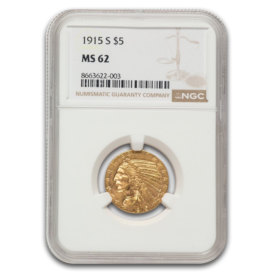 1915-S $5 Indian Gold Half Eagle MS-62 NGC