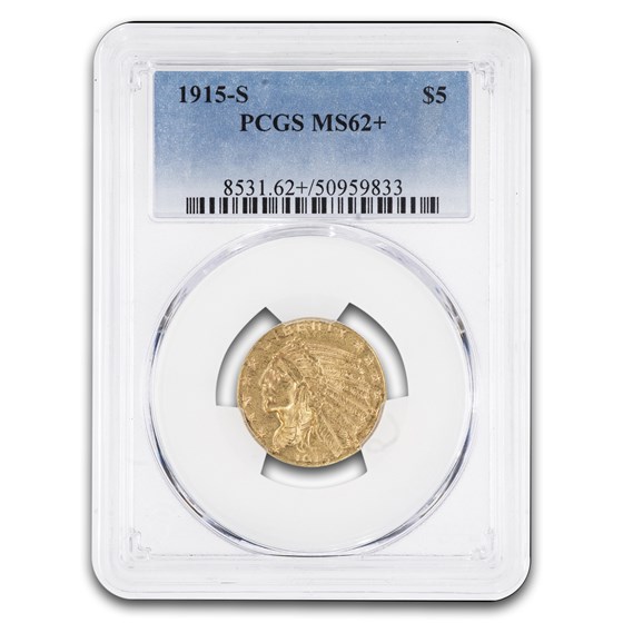 1915-S $5 Indian Gold Half Eagle MS-62+ PCGS