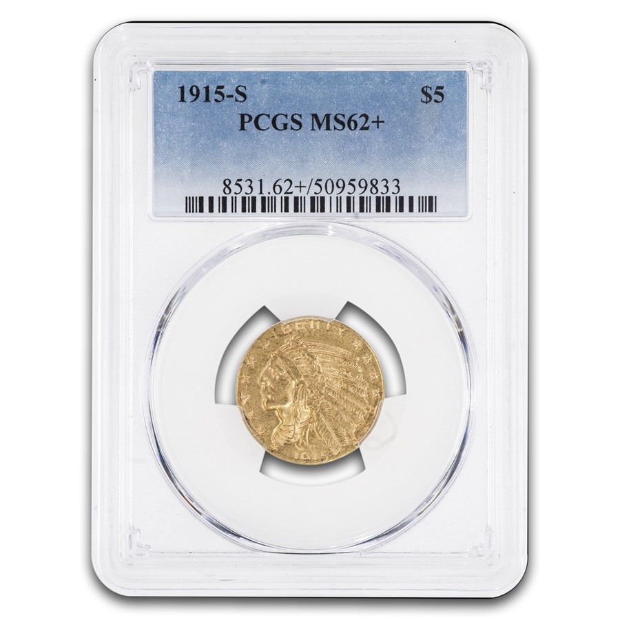 1915-S $5 Indian Gold Half Eagle MS-62+ PCGS