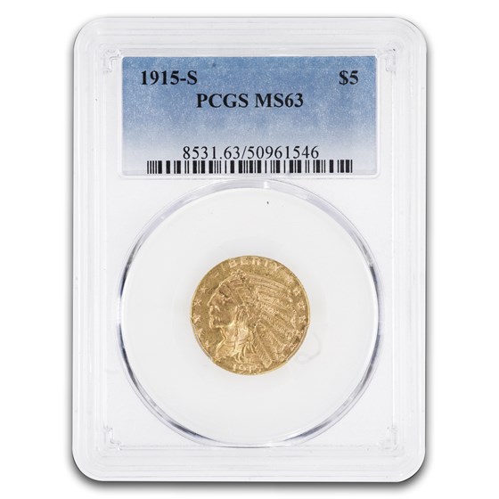 1915-S $5 Indian Gold Half Eagle MS-63 PCGS