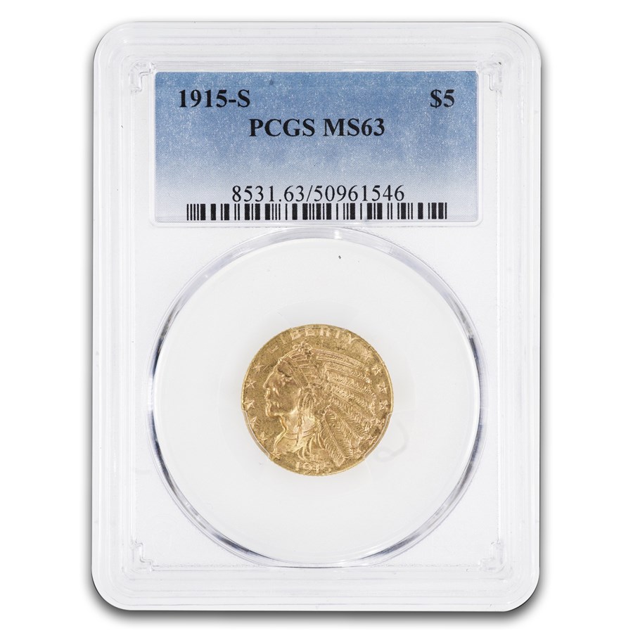 1915-S $5 Indian Gold Half Eagle MS-63 PCGS