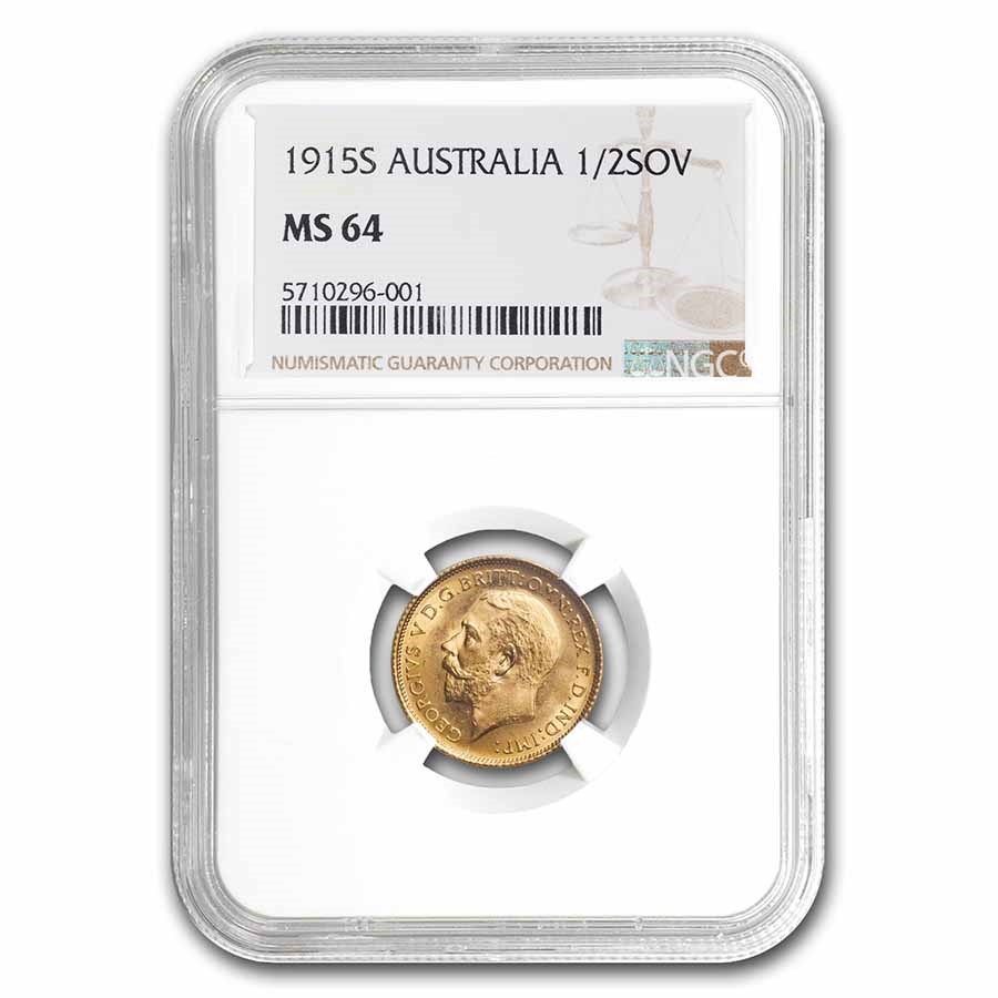 1915-S Australia Gold 1/2 Sovereign George V MS-64 NGC