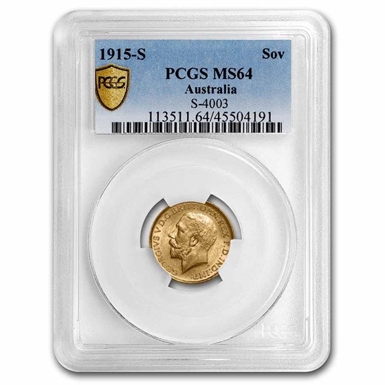 1915-S Australia Gold Sovereign George V MS-64 PCGS 1915-S Australia Gold Sovereign George V MS-64 PCGS