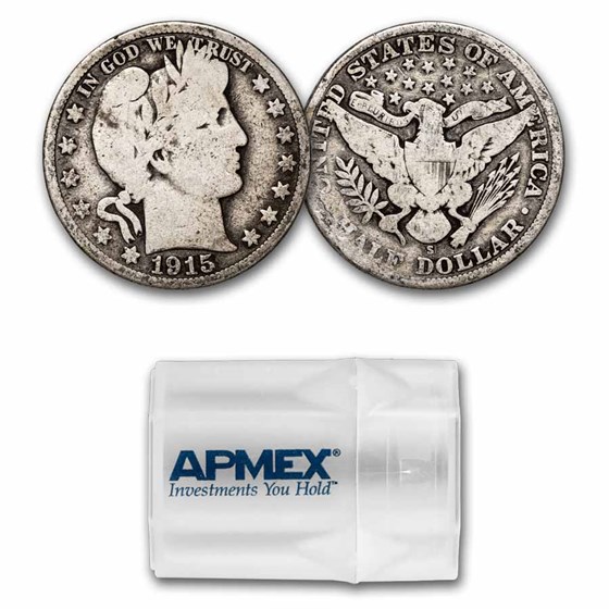 1915-S Barber Half Dollar 20-Coin Roll Avg Circ 1915-S Barber Half Dollar 20-Coin Roll Avg Circ