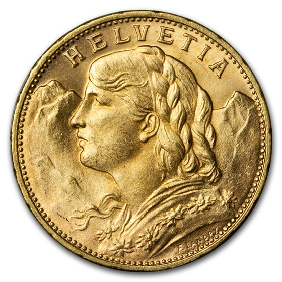 1916-B Swiss Gold 20 Francs Helvetia BU 1916-B Swiss Gold 20 Francs Helvetia BU