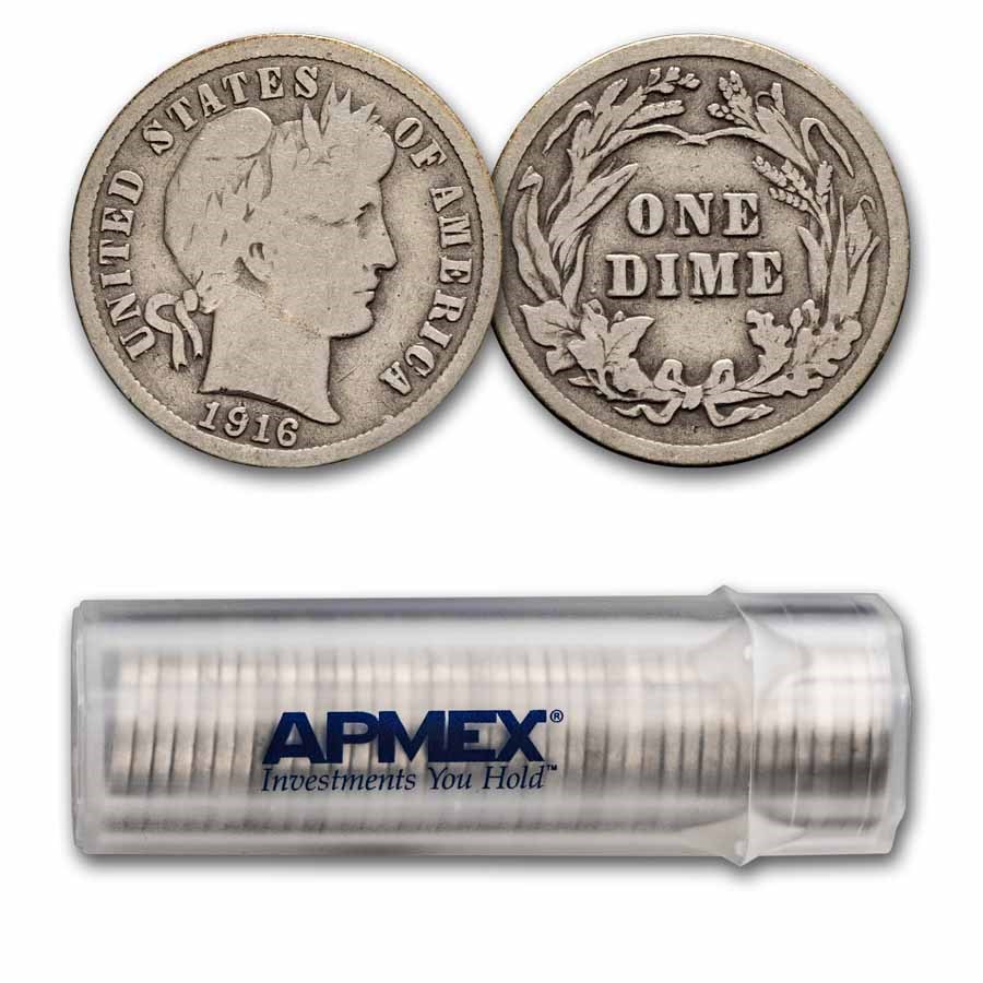 1916 Barber Dime 50-Coin Roll Avg Circ
