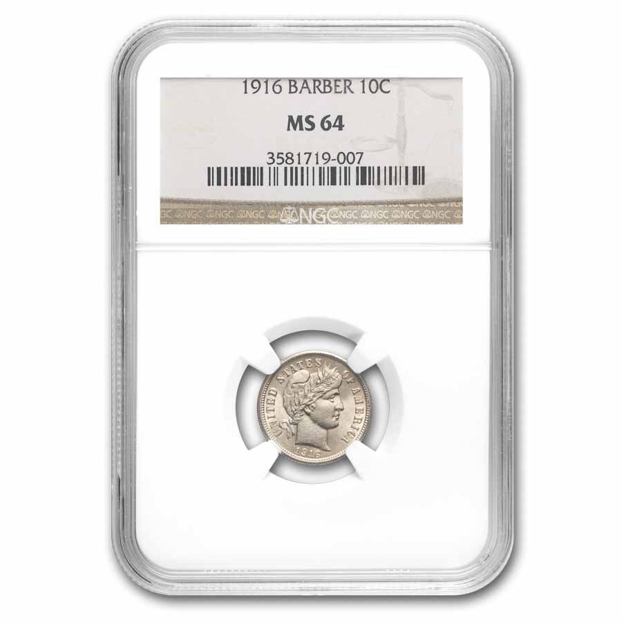 1916 Barber Dime MS-64 NGC