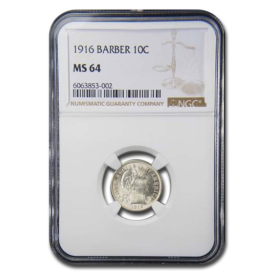 1916 Barber Dime MS-64 NGC 1916 Barber Dime MS-64 NGC