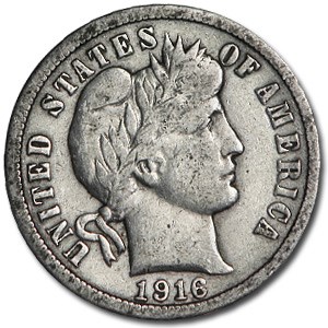 1916 Barber Dime XF (Details) 1916 Barber Dime XF (Details)
