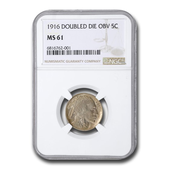 1916 Buffalo Nickel Double Die Obverse MS-61 NGC 1916 Buffalo Nickel Double Die Obverse MS-61 NGC
