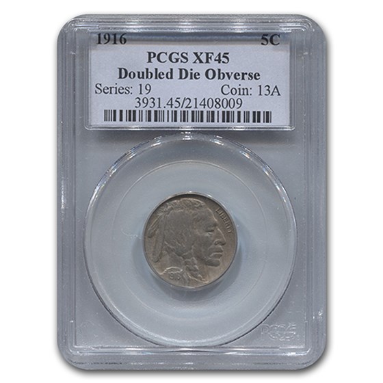 1916 Buffalo Nickel Double Die Obverse XF-45 PCGS 1916 Buffalo Nickel Double Die Obverse XF-45 PCGS