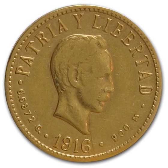 1916 Cuba Gold 4 Peso Jose Marti Avg Circ