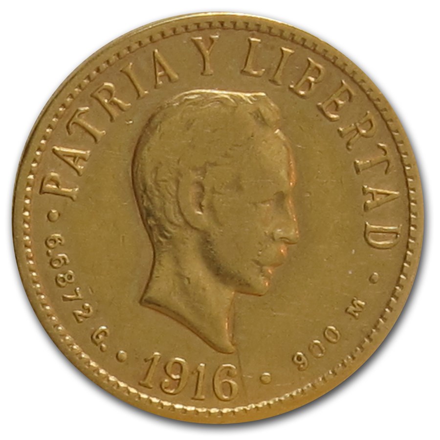 1916 Cuba Gold 4 Peso Jose Marti Avg Circ