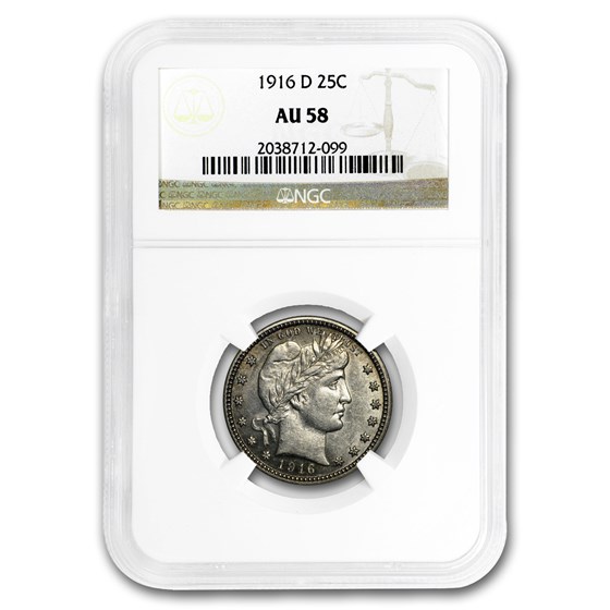 1916-D Barber Quarter AU-58 NGC 1916-D Barber Quarter AU-58 NGC
