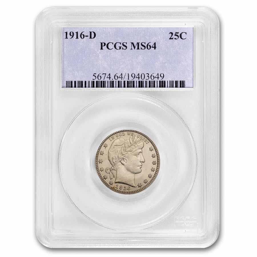1916-D Barber Quarter MS-64 PCGS