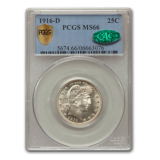 1916-D Barber Quarter MS-66 PCGS CAC 1916-D Barber Quarter MS-66 PCGS CAC