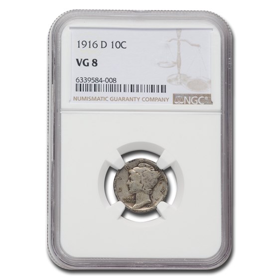 1916-D Mercury Dime VG-8 NGC 1916-D Mercury Dime VG-8 NGC
