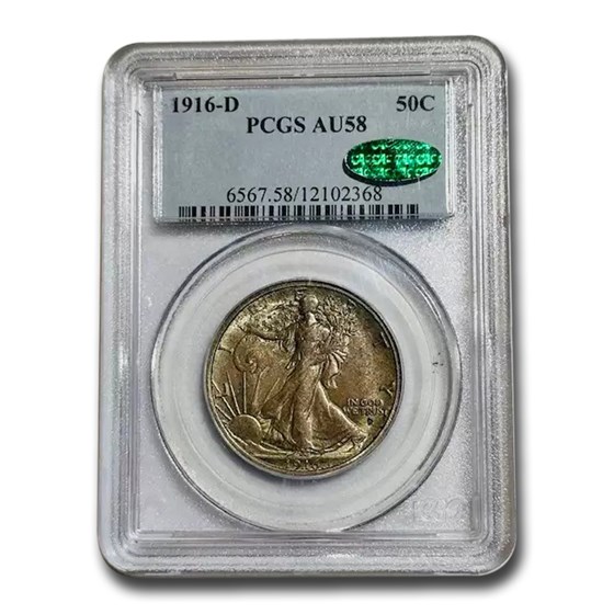 1916-D Walking Liberty Half Dollar AU-58 PCGS CAC 1916-D Walking Liberty Half Dollar AU-58 PCGS CAC