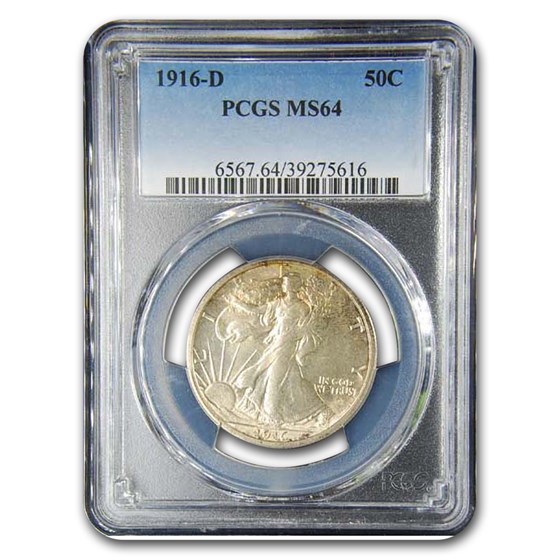 1916-D Walking Liberty Half Dollar MS-64 PCGS 1916-D Walking Liberty Half Dollar MS-64 PCGS