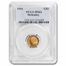 1916 Gold $1.00 McKinley Memorial MS-64 PCGS