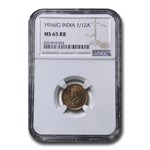 1916 India 1/12 Anna George V MS-65 NGC (Red/Brown)