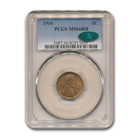 1916 Lincoln Cent MS-66 PCGS CAC (Red/Brown) 1916 Lincoln Cent MS-66 PCGS CAC (Red/Brown)