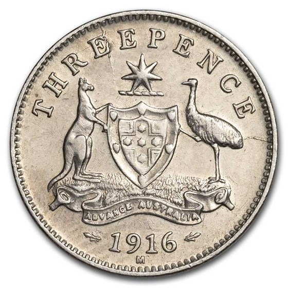 1916-M Australia Silver 3 Pence George V AU 1916-M Australia Silver 3 Pence George V AU