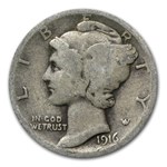 1916 Mercury Dime 50-Coin Roll Avg Circ