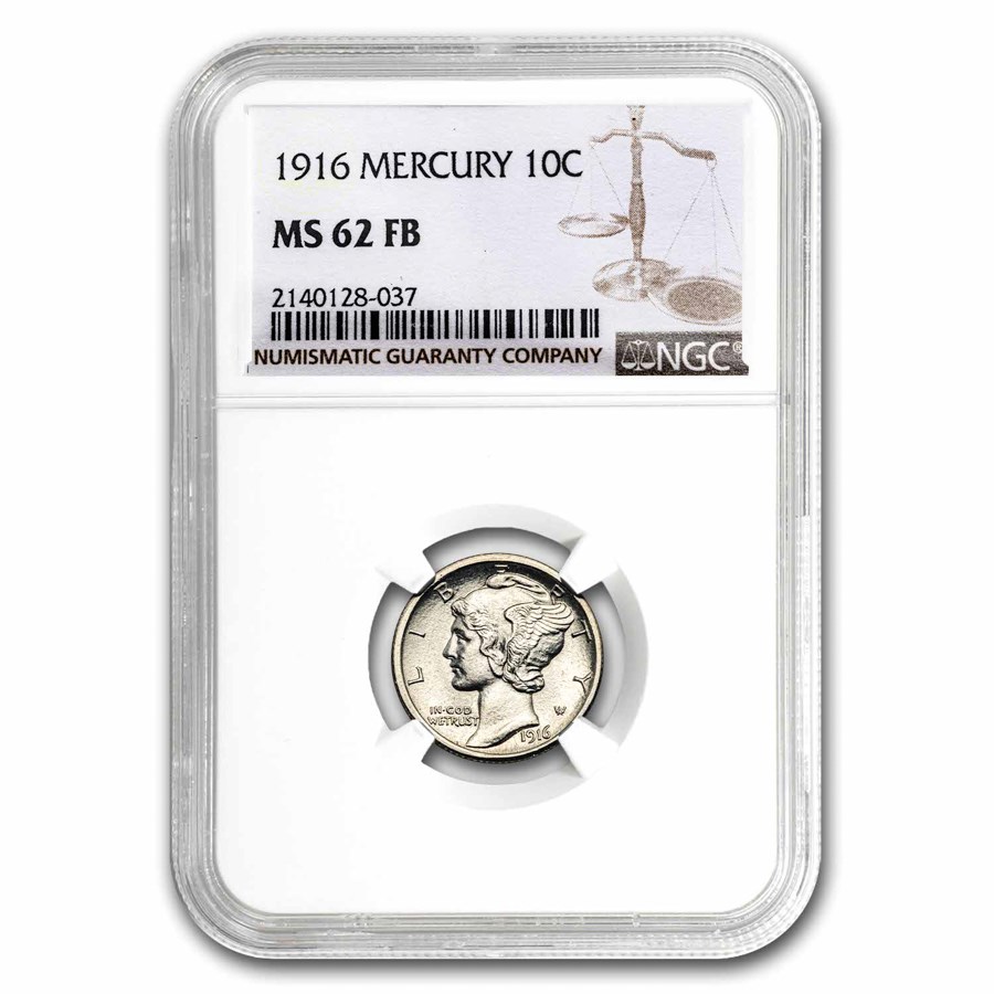 1916 Mercury Dime MS-62 NGC (FB)