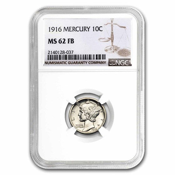 1916 Mercury Dime MS-62 NGC (FB) 1916 Mercury Dime MS-62 NGC (FB)