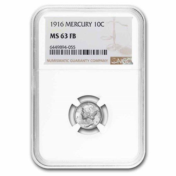 1916 Mercury Dime MS-63 NGC (FB) 1916 Mercury Dime MS-63 NGC (FB)