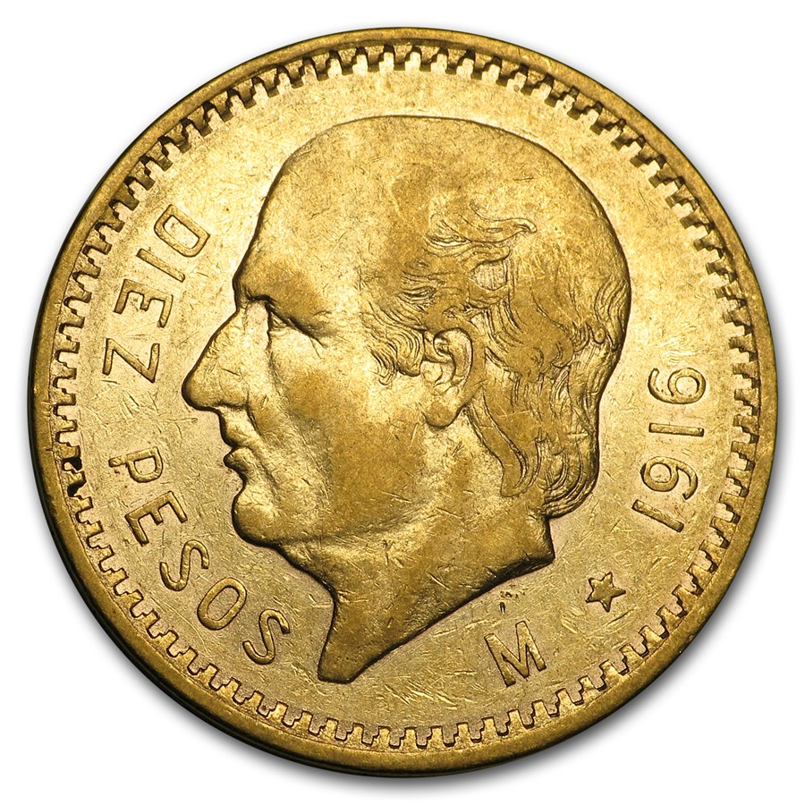 1916 Mexico Gold 10 Pesos XF