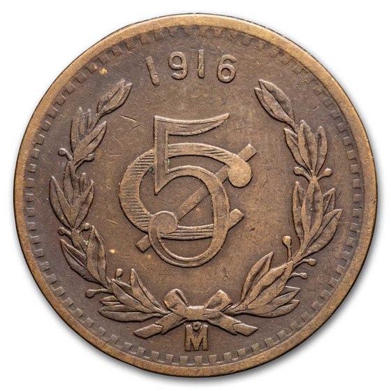 1916-Mo Mexico Bronze 5 Centavos Average Circ 1916-Mo Mexico Bronze 5 Centavos Average Circ