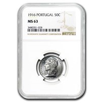 1916 Portugal Silver 50 Centavos MS-63 NGC