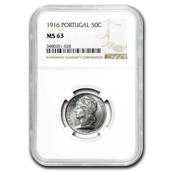 1916 Portugal Silver 50 Centavos MS-63 NGC 1916 Portugal Silver 50 Centavos MS-63 NGC