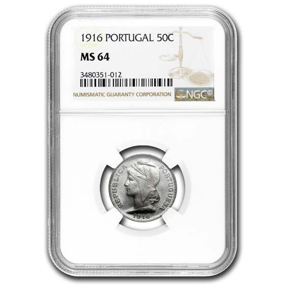 1916 Portugal Silver 50 Centavos MS-64 NGC 1916 Portugal Silver 50 Centavos MS-64 NGC