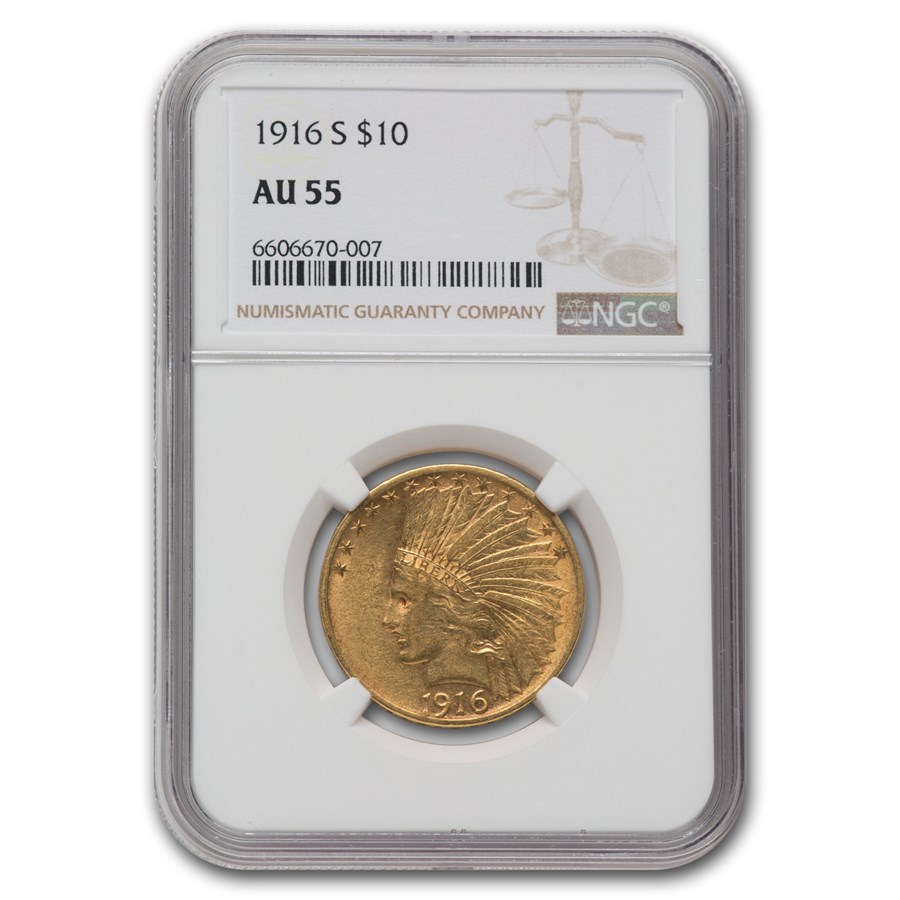 1916-S $10 Indian Gold Eagle AU-55 NGC