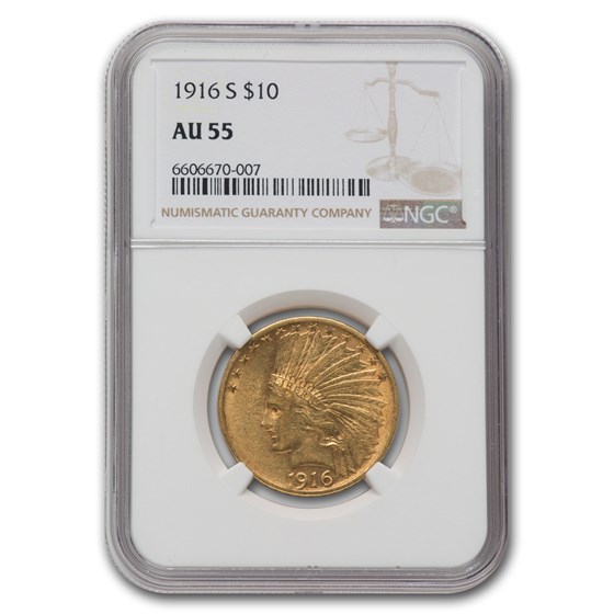 1916-S $10 Indian Gold Eagle AU-55 NGC 1916-S $10 Indian Gold Eagle AU-55 NGC