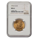 1916-S $10 Indian Gold Eagle MS-61 NGC